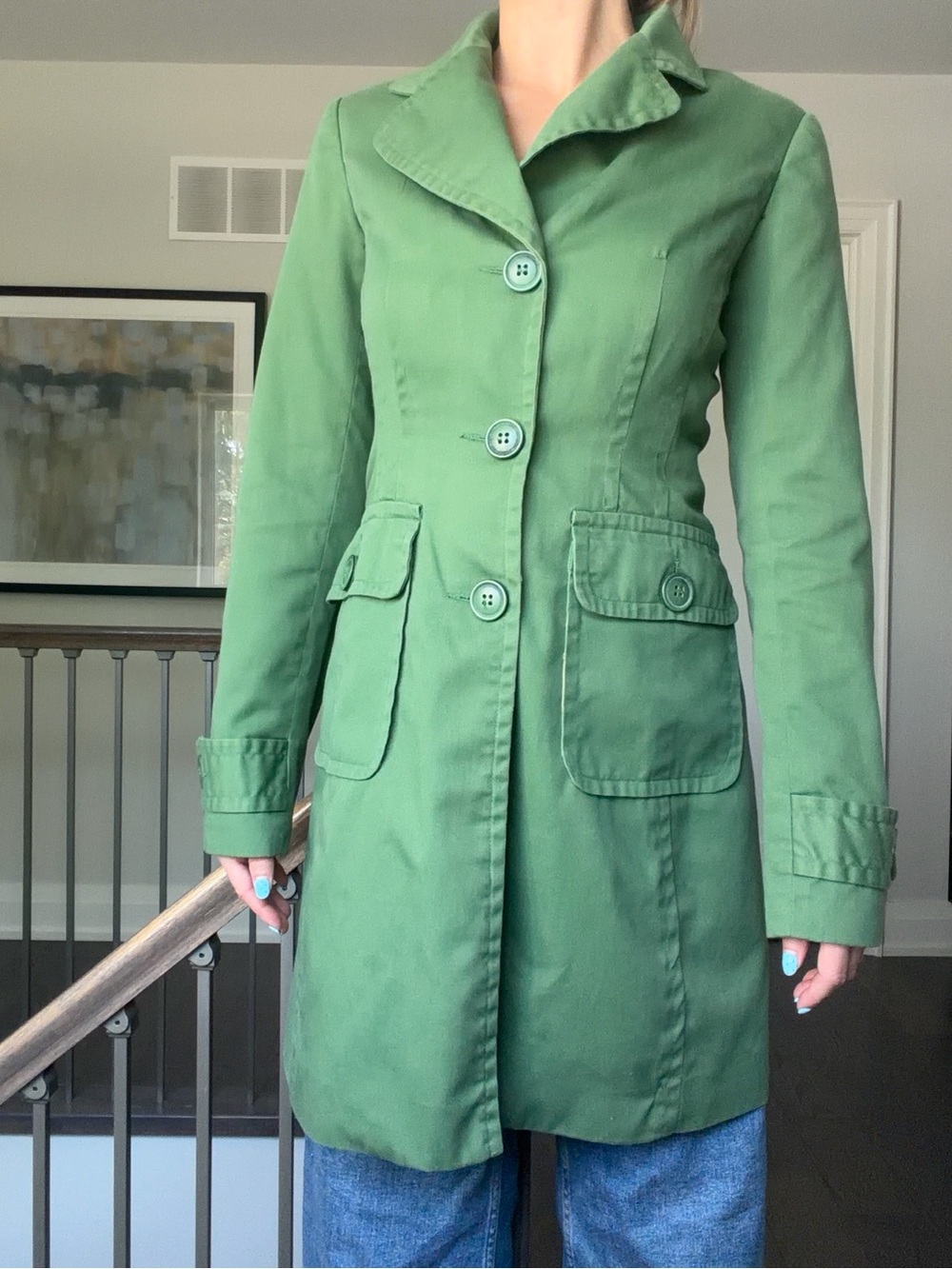 Costa Blanca Green Tailored Trench Coat with Button Front